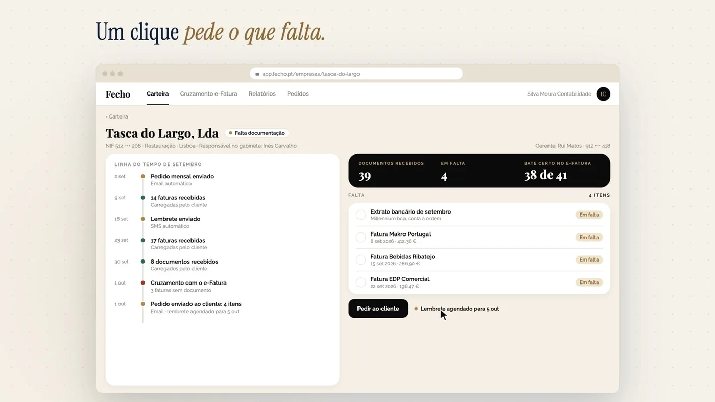 O pedido ao cliente, com o que falta