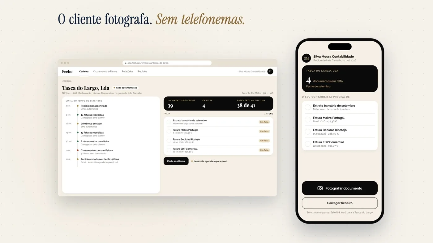 O cliente fotografa os documentos no telemóvel